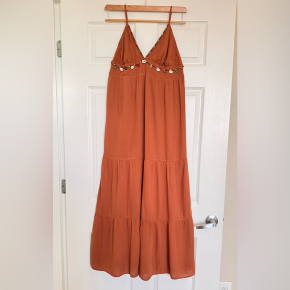 Love Tree 🌺 Boho Terracotta Maxi Dress with Shell Beading – Free Spirit Style - Picture 1 of 7